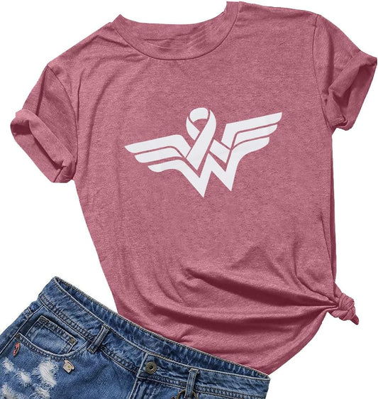 Breast Cancer Shirts for Women Pink Ribbon Breast Cancer Awareness T-Shirt Short Sleeve Fall Tee Top