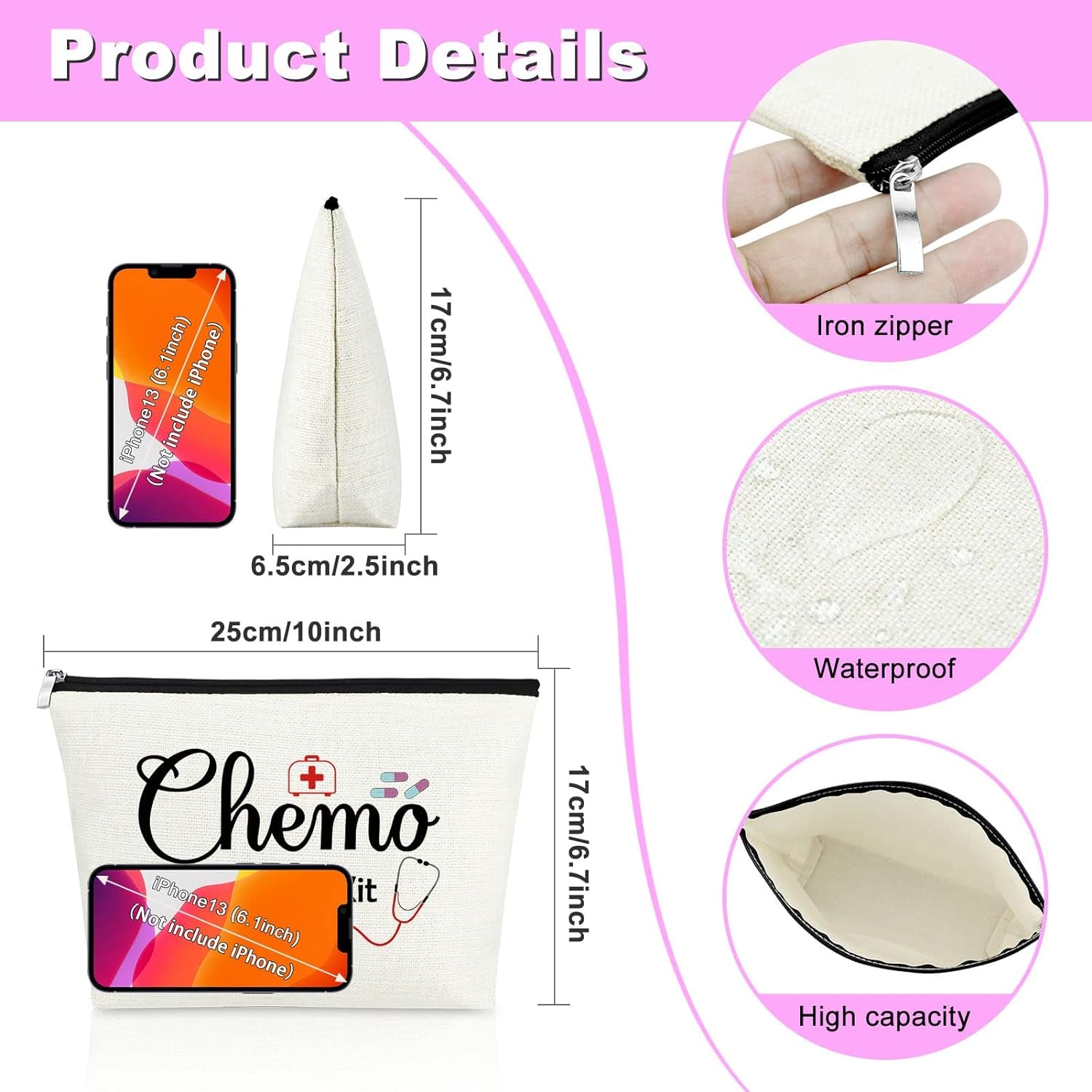 Cancer Gift for Chemo Patients Makeup Bag Cancer Warrior Gifts Chemo Care Package for Women Cancer Awareness Gift for Women Cosmetic Bag Chemotherapy Gift for Cancer Patient Inspirational Cancer Gift