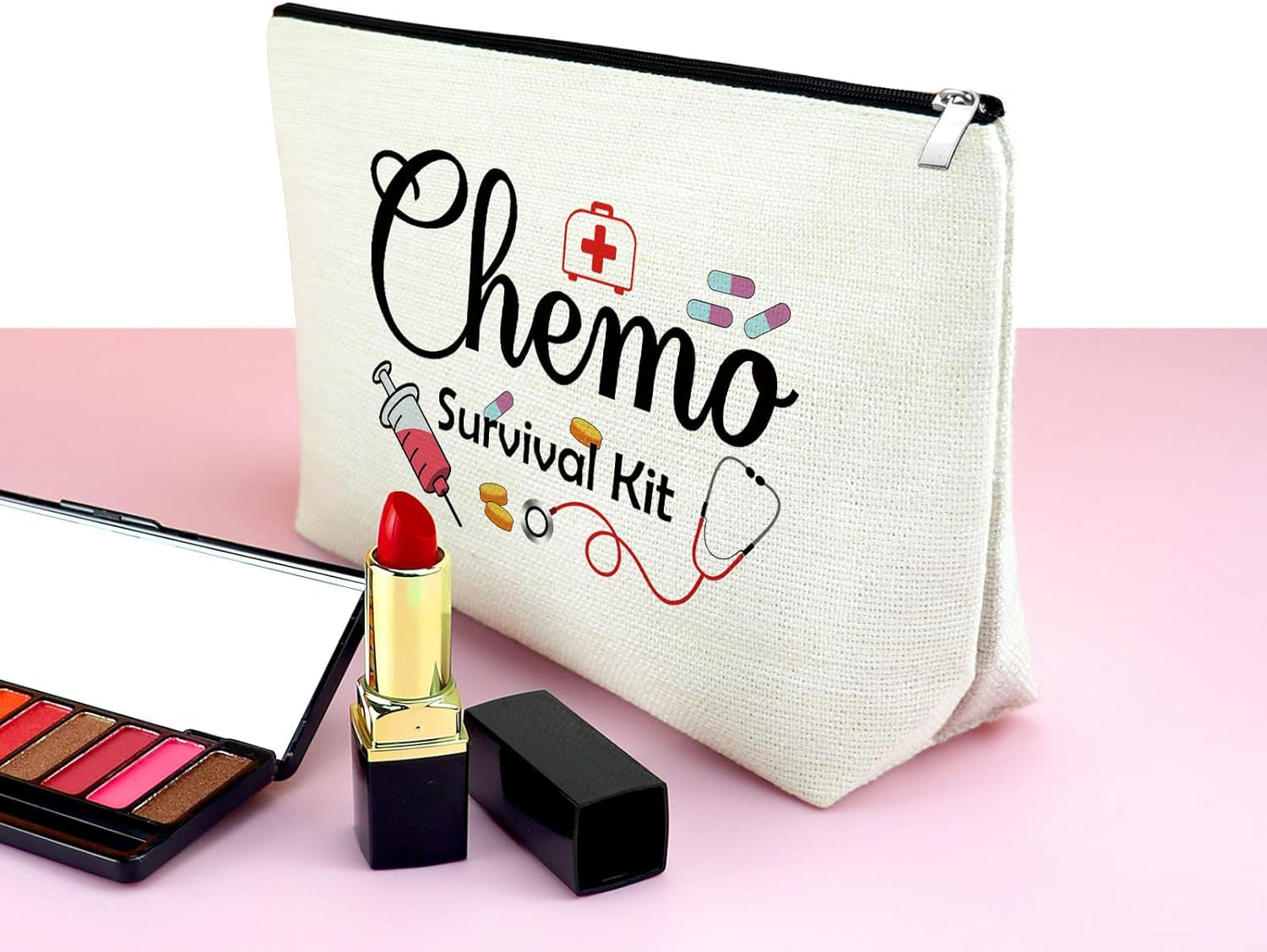 Cancer Gift for Chemo Patients Makeup Bag Cancer Warrior Gifts Chemo Care Package for Women Cancer Awareness Gift for Women Cosmetic Bag Chemotherapy Gift for Cancer Patient Inspirational Cancer Gift