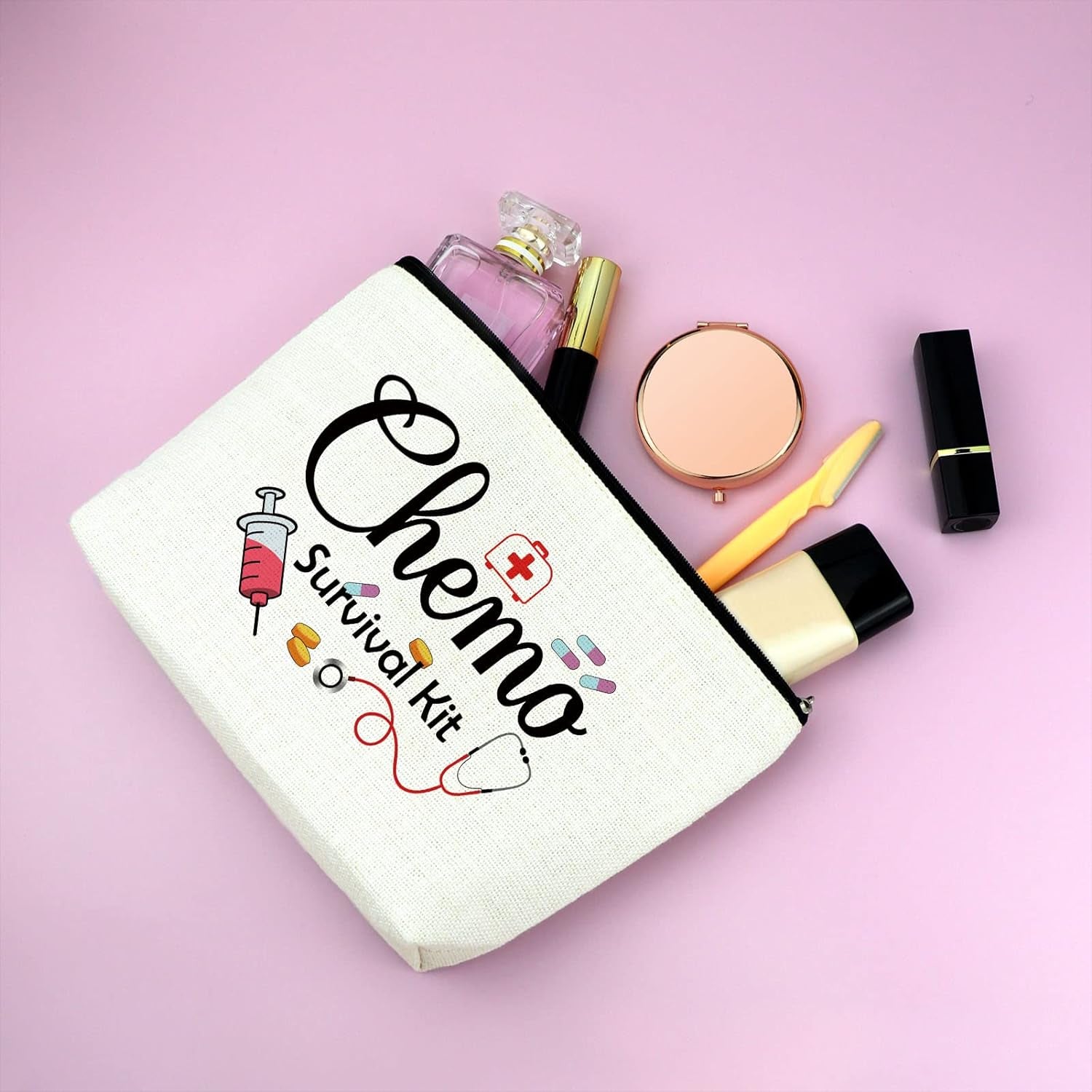 Cancer Gift for Chemo Patients Makeup Bag Cancer Warrior Gifts Chemo Care Package for Women Cancer Awareness Gift for Women Cosmetic Bag Chemotherapy Gift for Cancer Patient Inspirational Cancer Gift