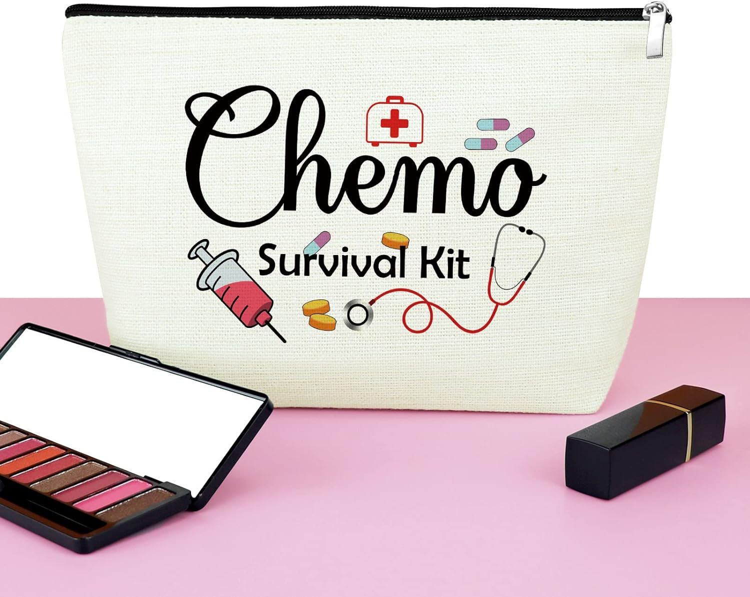 Cancer Gift for Chemo Patients Makeup Bag Cancer Warrior Gifts Chemo Care Package for Women Cancer Awareness Gift for Women Cosmetic Bag Chemotherapy Gift for Cancer Patient Inspirational Cancer Gift