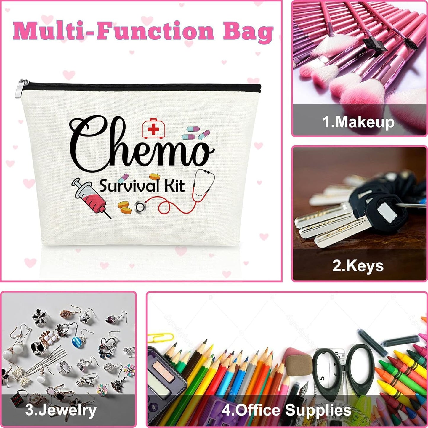 Cancer Gift for Chemo Patients Makeup Bag Cancer Warrior Gifts Chemo Care Package for Women Cancer Awareness Gift for Women Cosmetic Bag Chemotherapy Gift for Cancer Patient Inspirational Cancer Gift