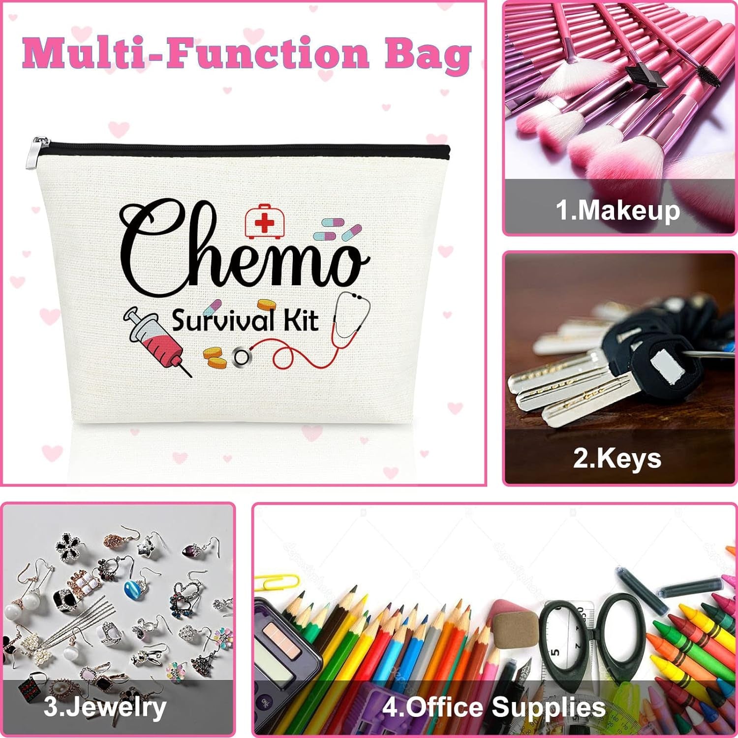 Cancer Gift for Chemo Patients Makeup Bag Cancer Warrior Gifts Chemo Care Package for Women Cancer Awareness Gift for Women Cosmetic Bag Chemotherapy Gift for Cancer Patient Inspirational Cancer Gift