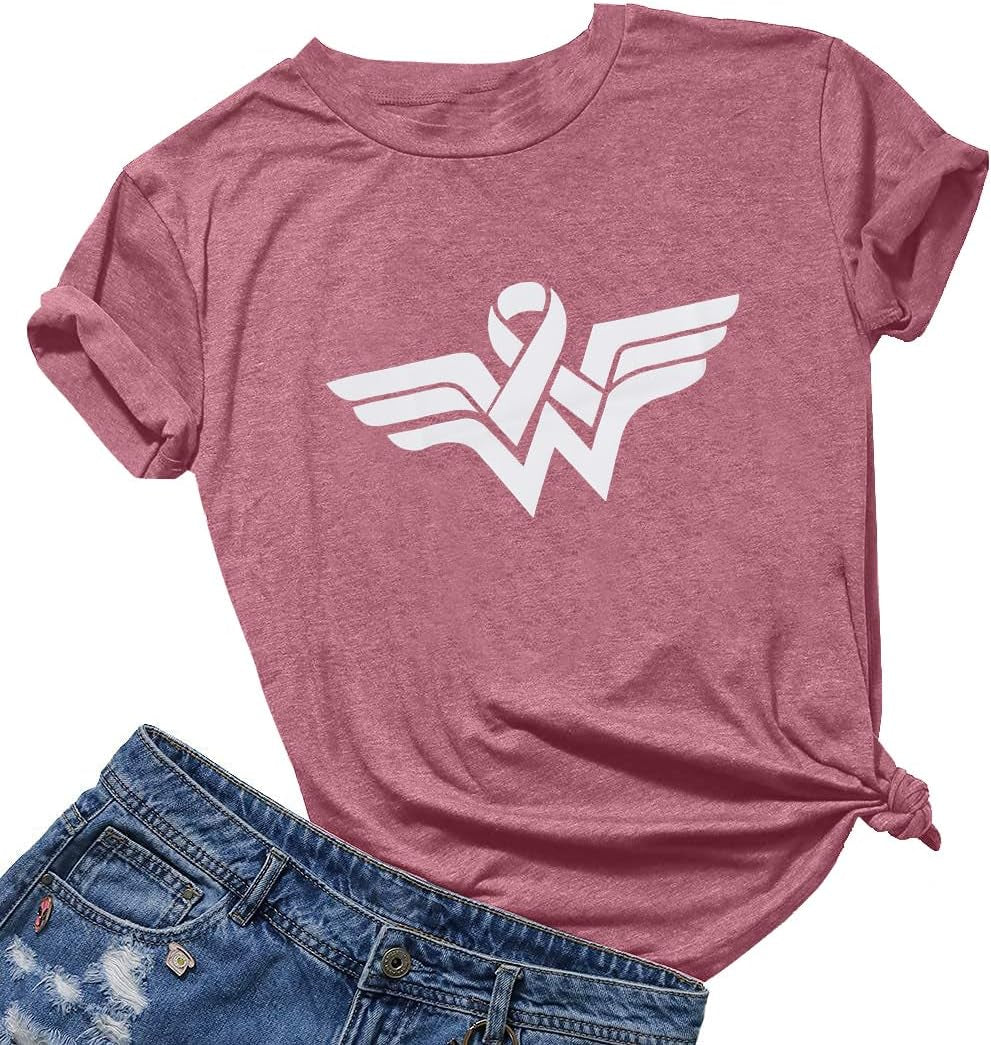 Breast Cancer Shirts for Women Pink Ribbon Breast Cancer Awareness T-Shirt Short Sleeve Fall Tee Top