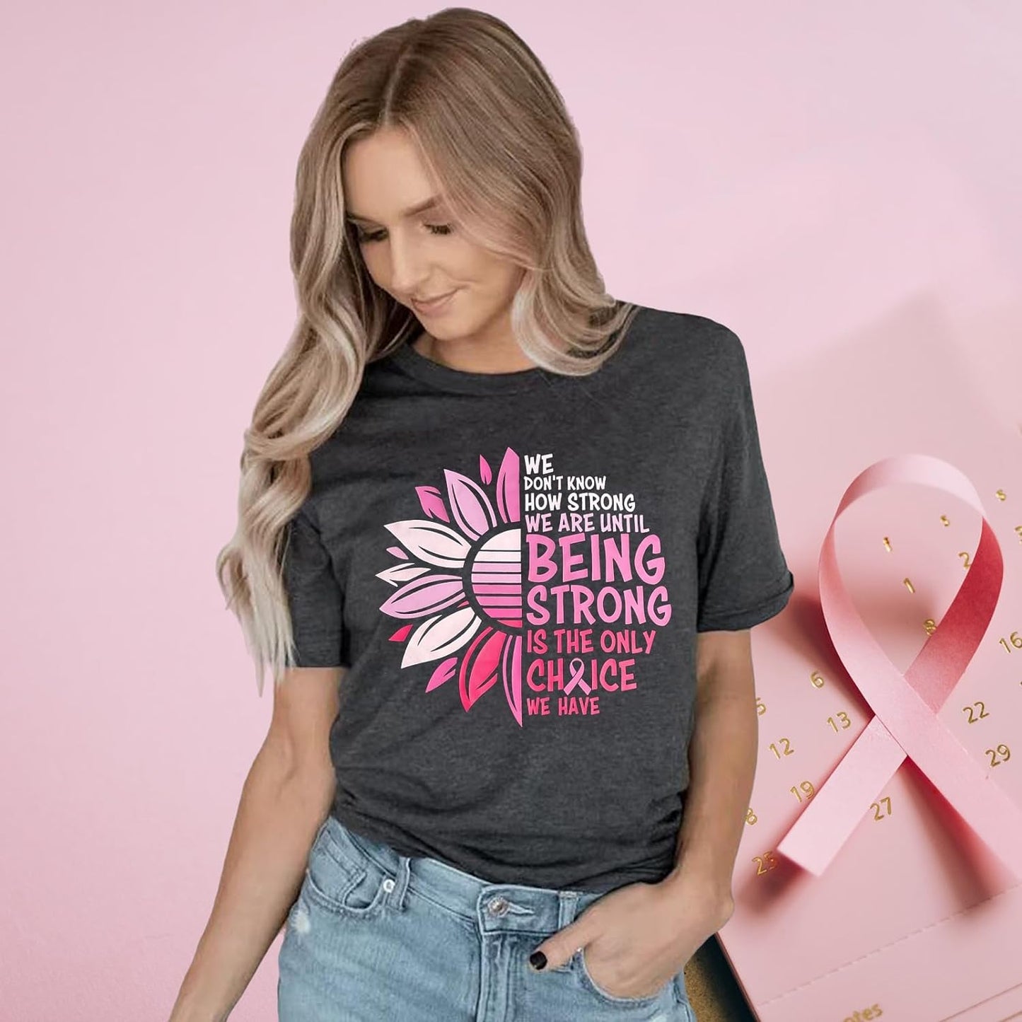 Breast Cancer Shirts Women Breast Cancer Awareness T-Shirts Cancer Survivor Gifts Pink Ribbon Short Sleeve Graphic Tee Tops
