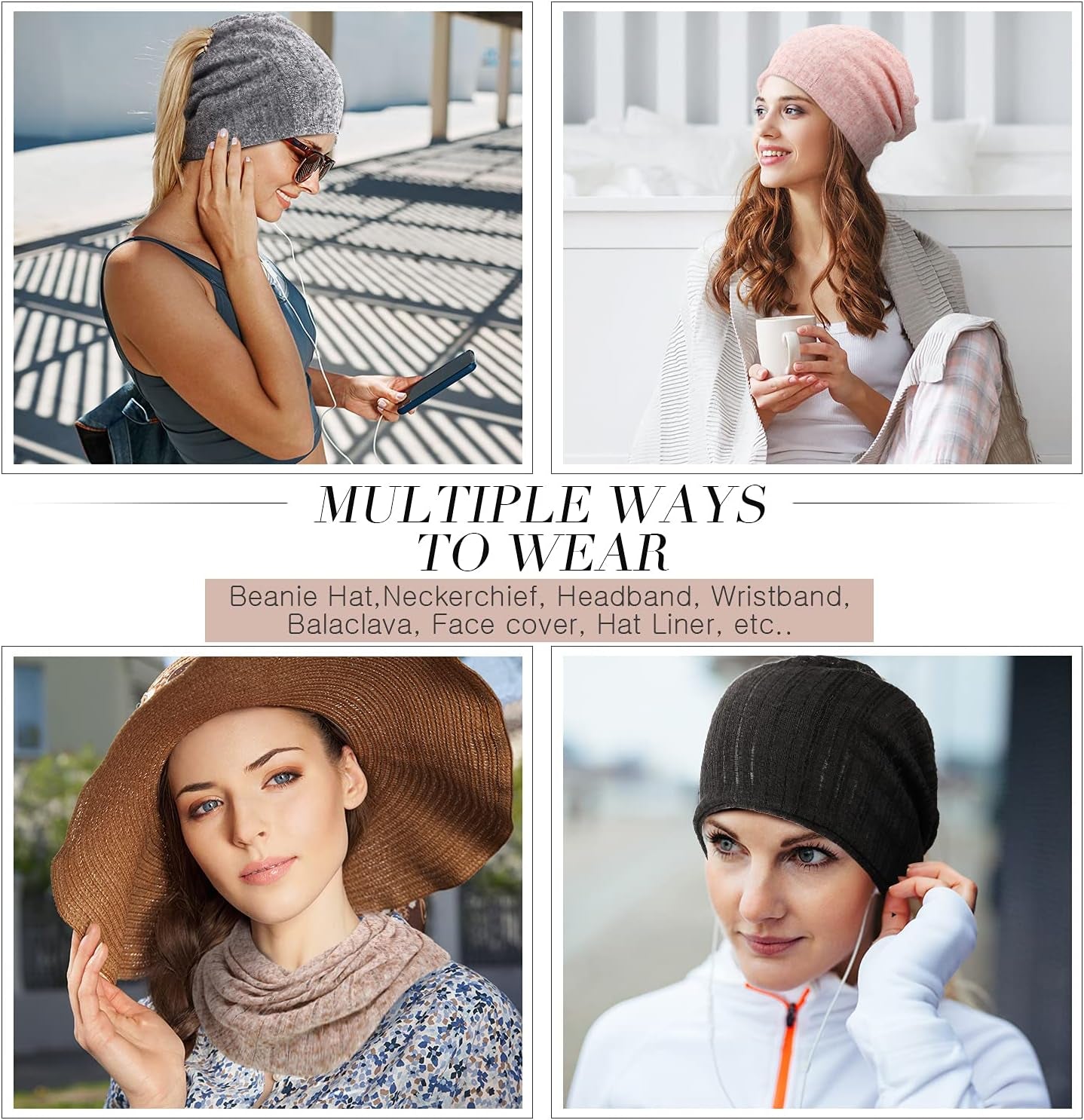 5 Pieces Women'S Slouchy Beanie Hat Stretch Turban Hats Cancer Headwear Caps Baggy Skull Sleep Scarf