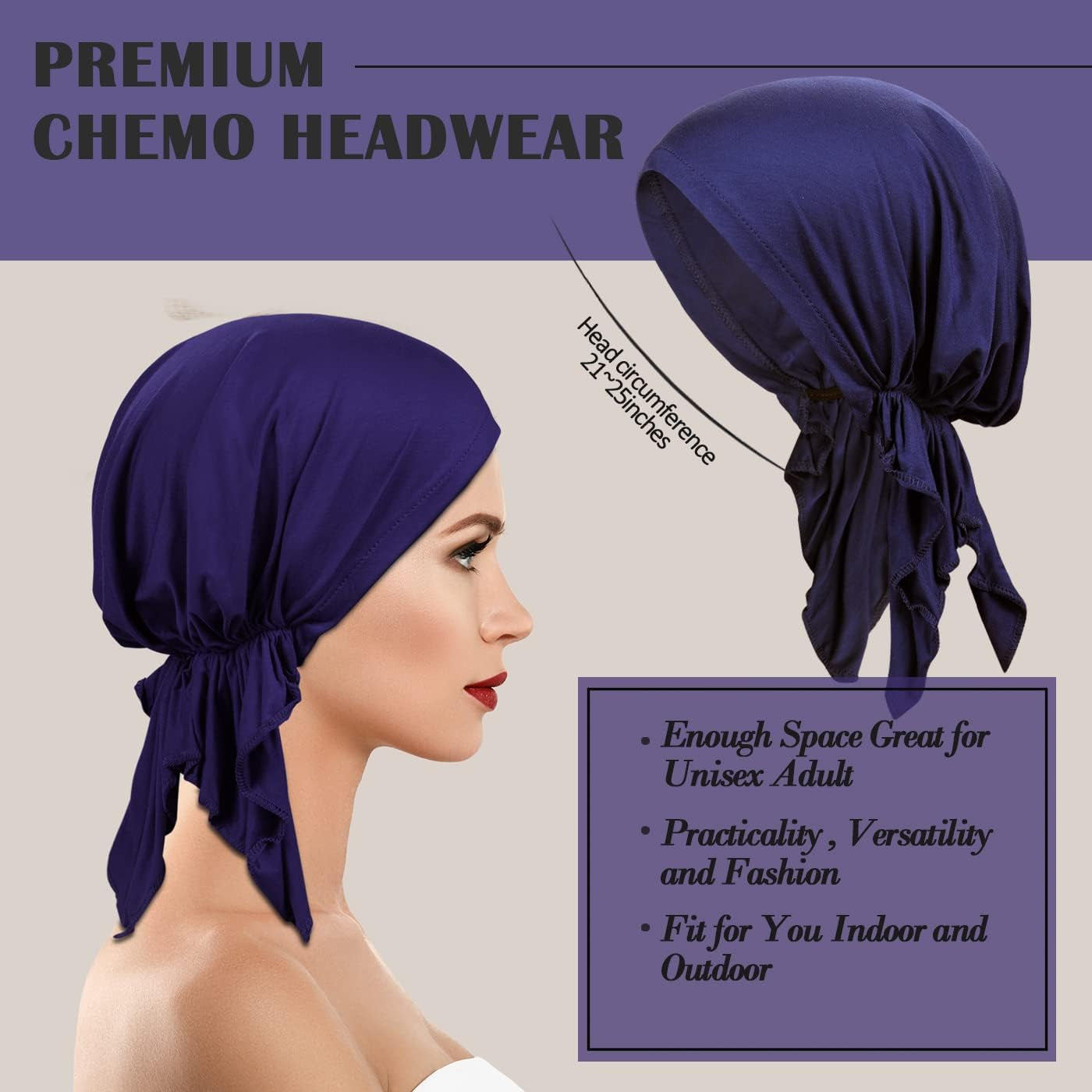 4 Pieces Soft Cotton Chemo Headwear for Women, Stretch Pre-Tied Chemo Head Scarves for Cancer