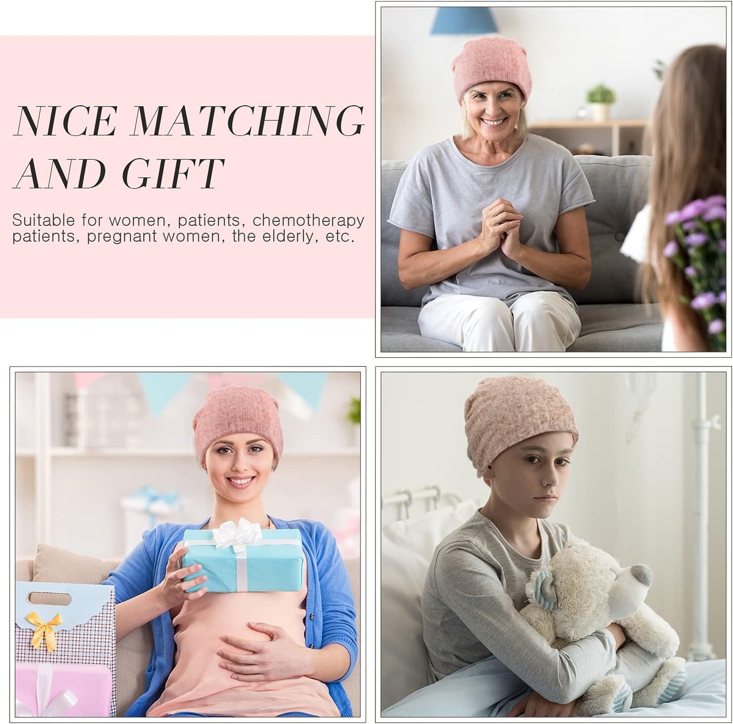 5 Pieces Women'S Slouchy Beanie Hat Stretch Turban Hats Cancer Headwear Caps Baggy Skull Sleep Scarf