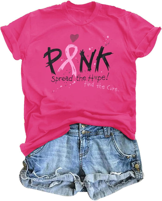 Cancer Shirts Women Breast Cancer Shirt Funny Pink Ribbon Graphic Tee Cancer Awareness Shirt Spread the Hope Tee Top