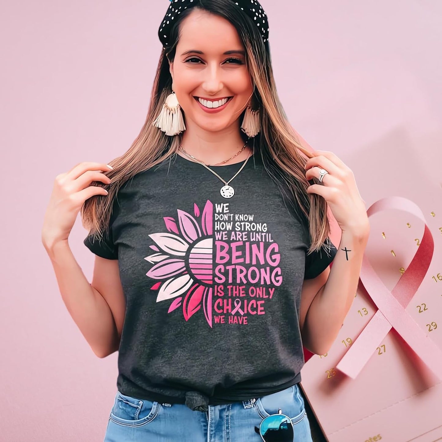Breast Cancer Shirts Women Breast Cancer Awareness T-Shirts Cancer Survivor Gifts Pink Ribbon Short Sleeve Graphic Tee Tops