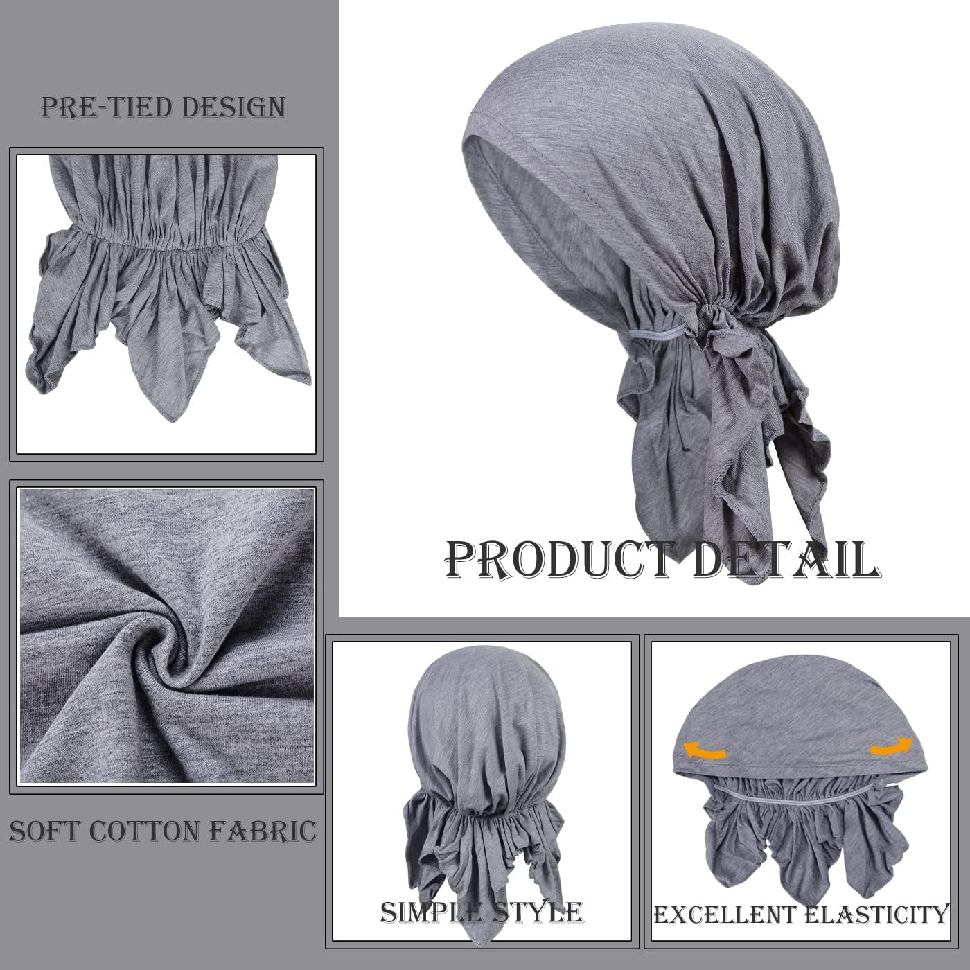 4 Pieces Soft Cotton Chemo Headwear for Women, Stretch Pre-Tied Chemo Head Scarves for Cancer