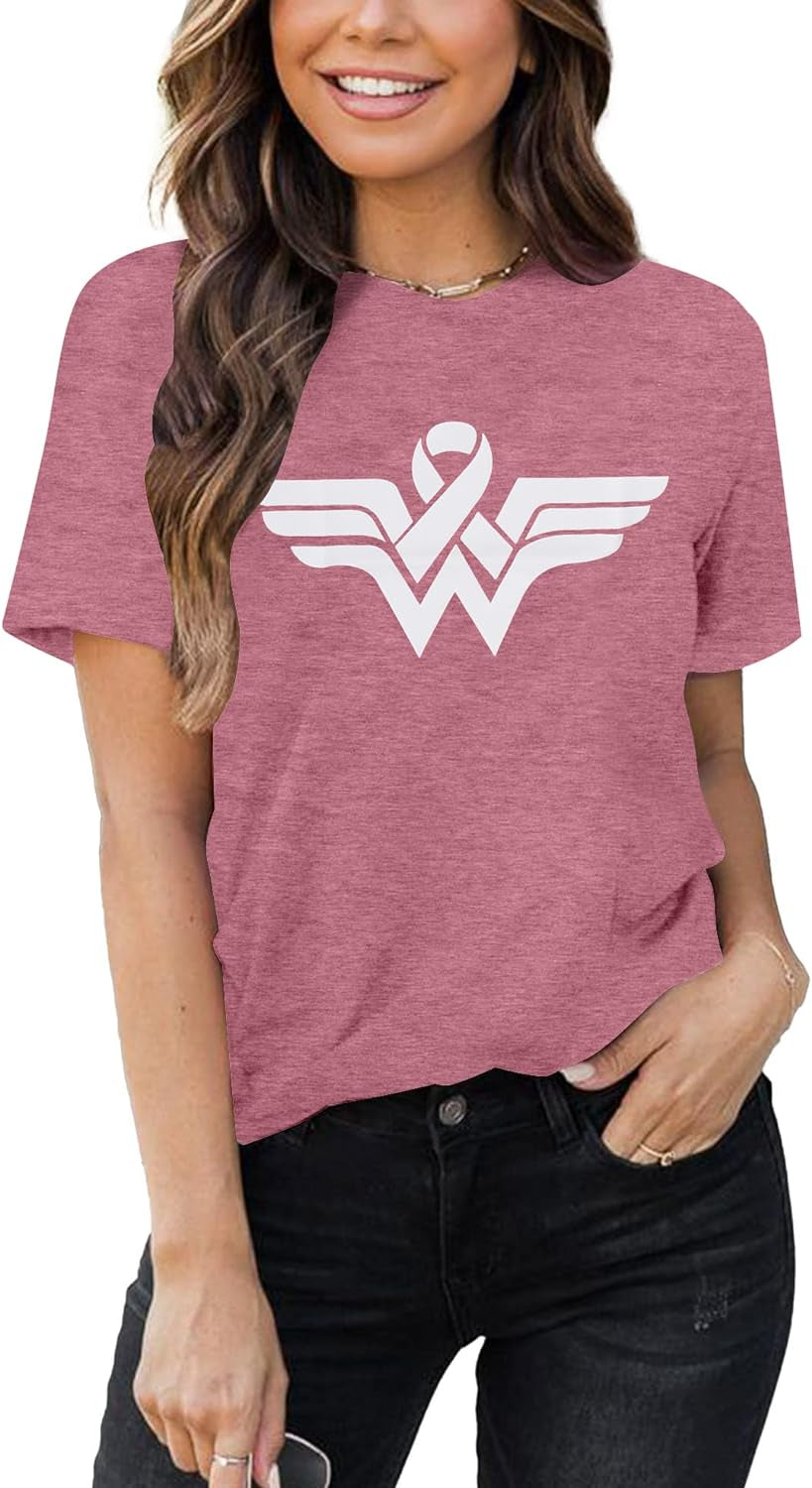 Breast Cancer Shirts for Women Pink Ribbon Breast Cancer Awareness T-Shirt Short Sleeve Fall Tee Top