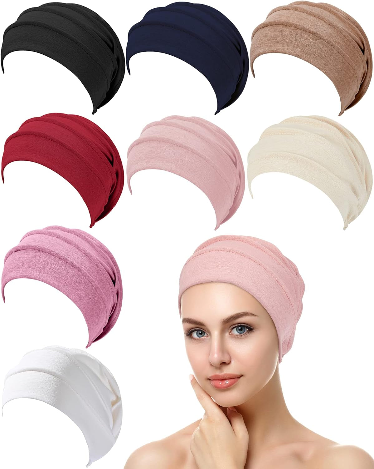 8 Pieces Headwear for Women Slouchy Beanies for Women Sleeping Cap Head Covering Slouchy Hair Loss Beanies Hats Soft Cotton Cancer Headwear Hat Stretchy
