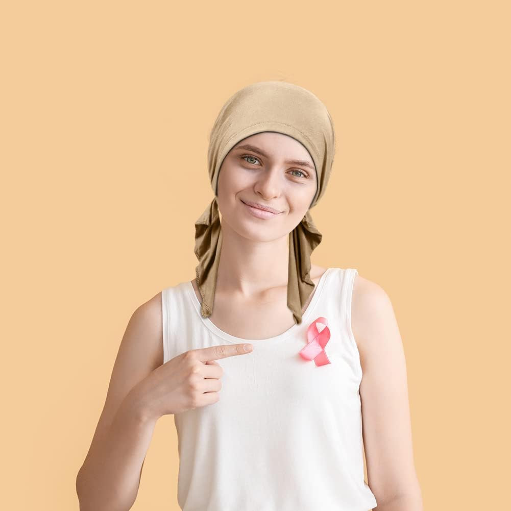 4 Pieces Soft Cotton Chemo Headwear for Women, Stretch Pre-Tied Chemo Head Scarves for Cancer