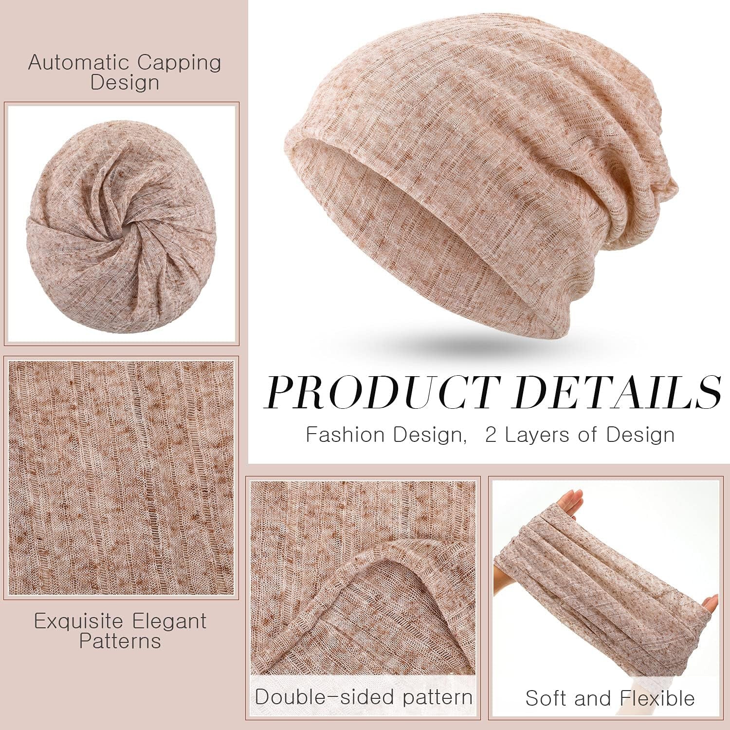 5 Pieces Women'S Slouchy Beanie Hat Stretch Turban Hats Cancer Headwear Caps Baggy Skull Sleep Scarf