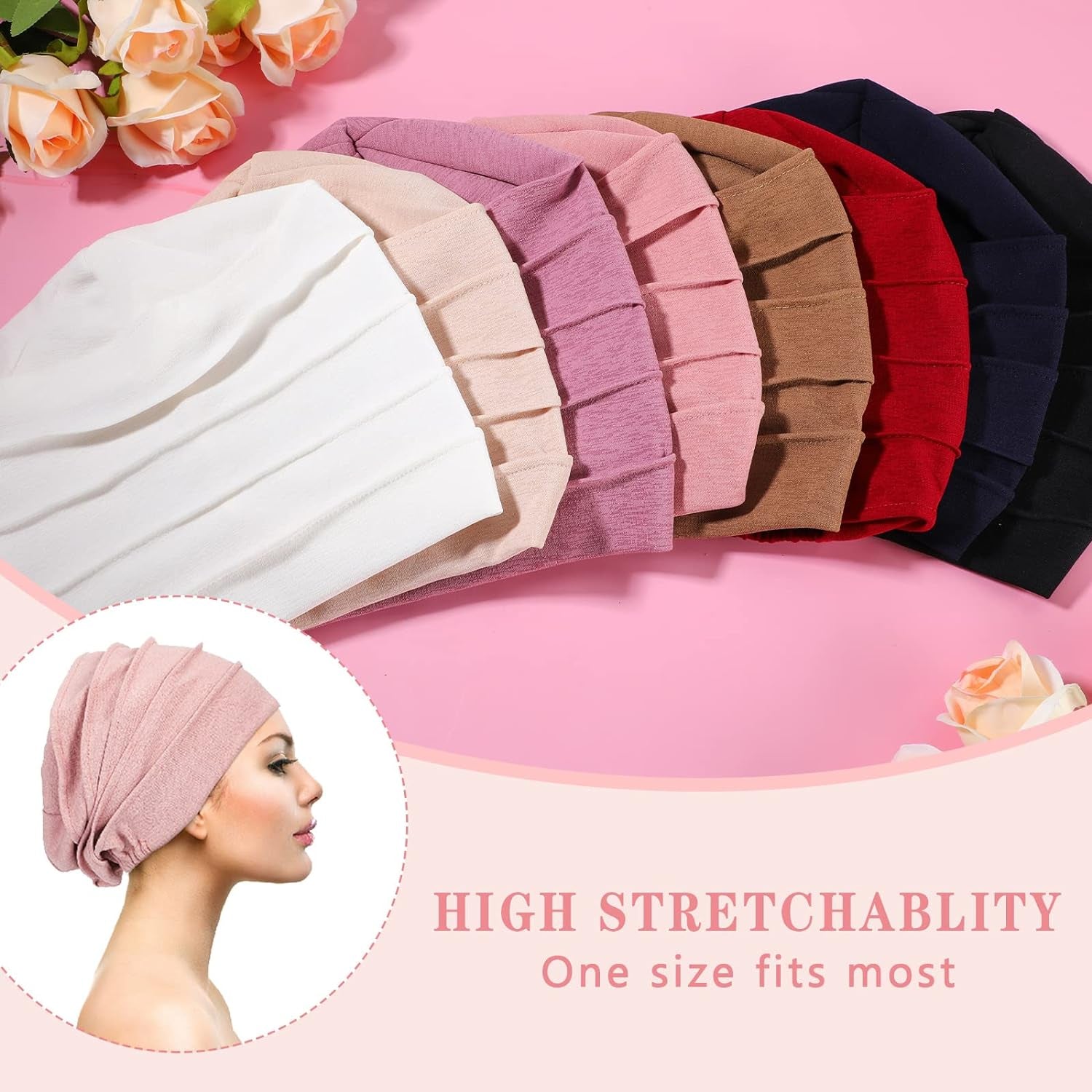 8 Pieces Headwear for Women Slouchy Beanies for Women Sleeping Cap Head Covering Slouchy Hair Loss Beanies Hats Soft Cotton Cancer Headwear Hat Stretchy